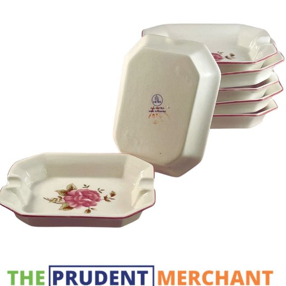 Vintage Pink floral White Rectangle Spoon Dish Ramex Int Romanian Bone China - Picture 1 of 4